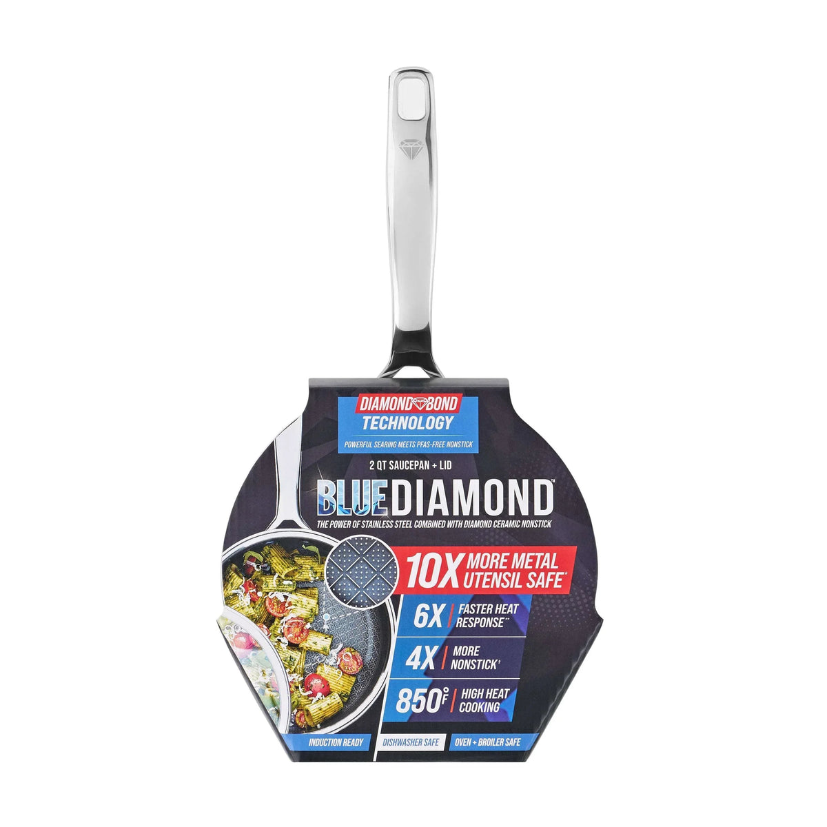 Blue Diamond Diamond Bond 2QT Hybrid Ceramic Nonstick Stainless Steel Saucepan with Lid, Induction