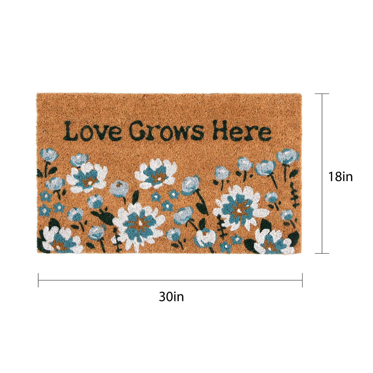 Home Decor Collection Blue Floral Loves Grows Here Outdoor Doormat, 18"x30"