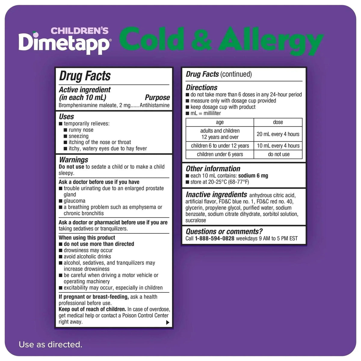 Children’s Dimetapp Cold & Allergy Liquid, Runny Nose & Sneezing Relief, 4 fl oz