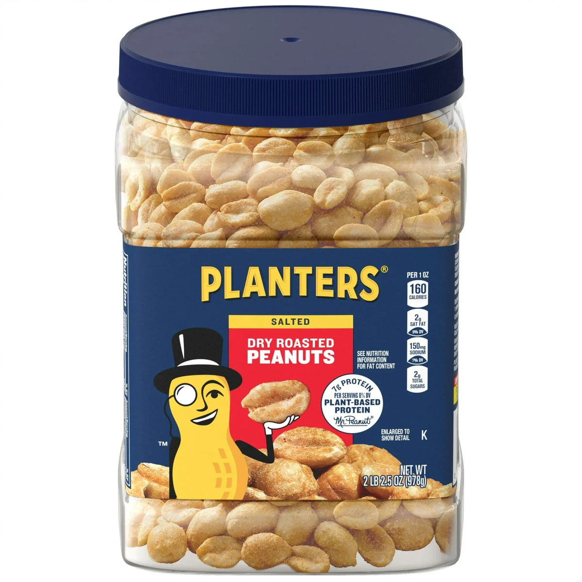 PLANTERS Salted Dry Roasted Peanuts, Party Snacks, Plant Based Protein, 2.16 lb Container
