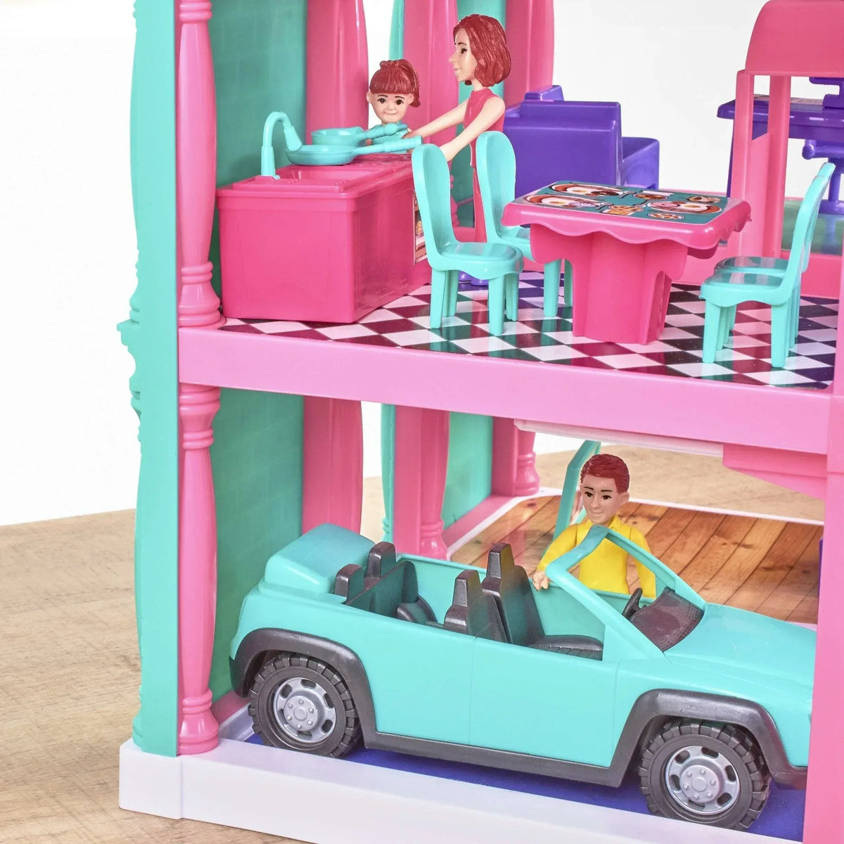 Kid Connection 3-Story Dollhouse Play Set, Pink, 24 Pieces, Toddler Toy Ages 3+