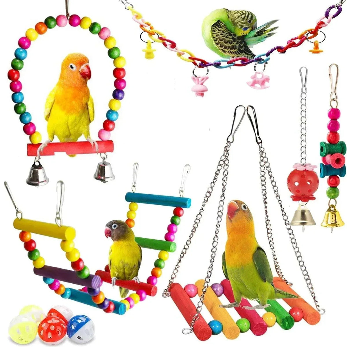 6 PCS Bird Toys Parakeet Toys,Dinosam Colorful Parrot Toy for Small Parakeets Cockatiels Conures Finches Swing Chewing Hanging Bell Cage Hammock Toy