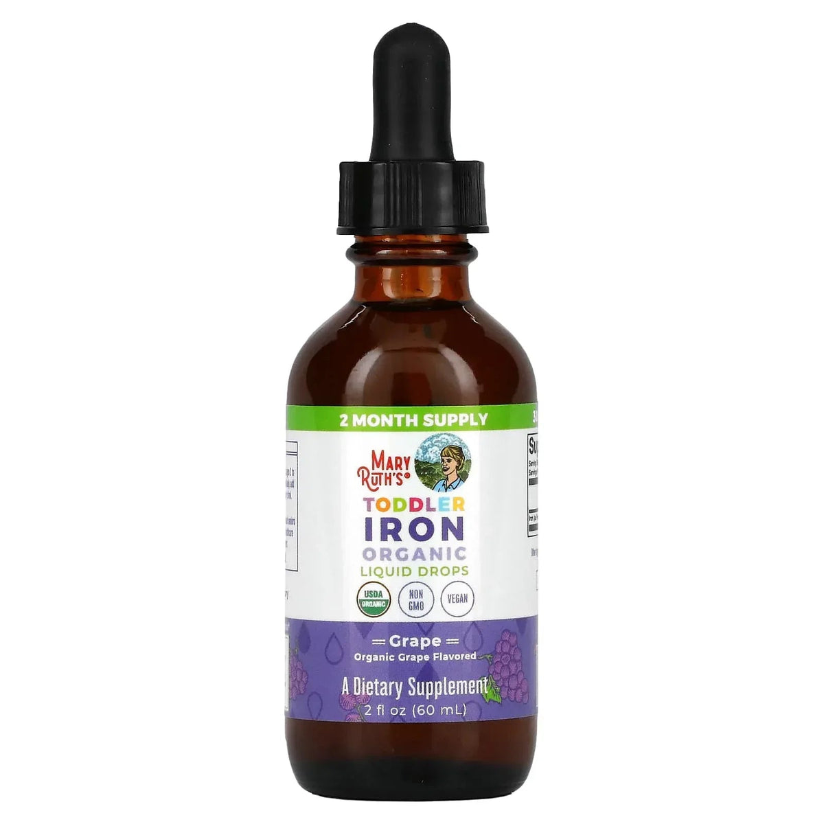 MaryRuth's, Toddler Iron Organic Liquid Drops, 1-3 Years, Grape, 3.5 mg, 2 fl oz (60 ml)