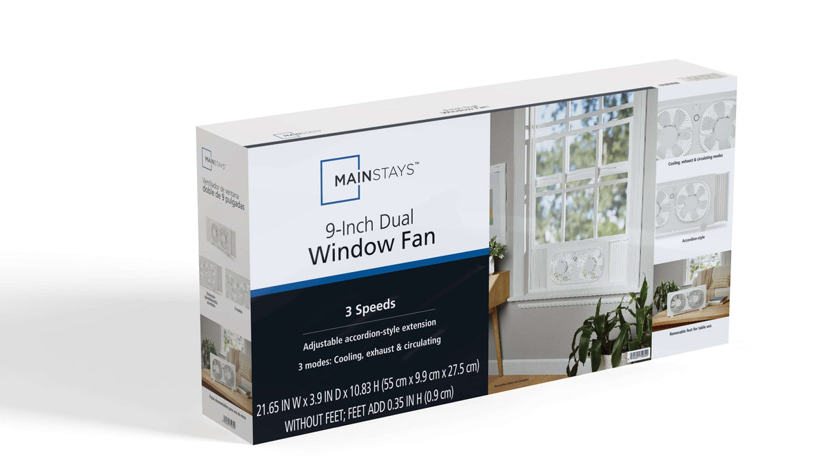 Mainstays 9'' 3-Speed, Reversable Twin Window Fan, White