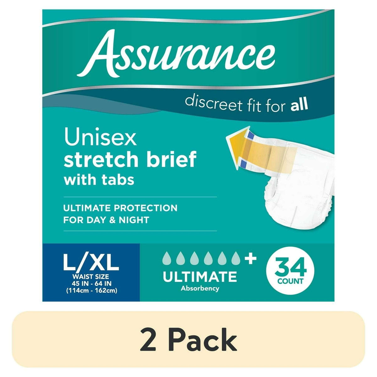 Assurance Unisex Stretch Briefs with Tabs, L/XL, 34 Count