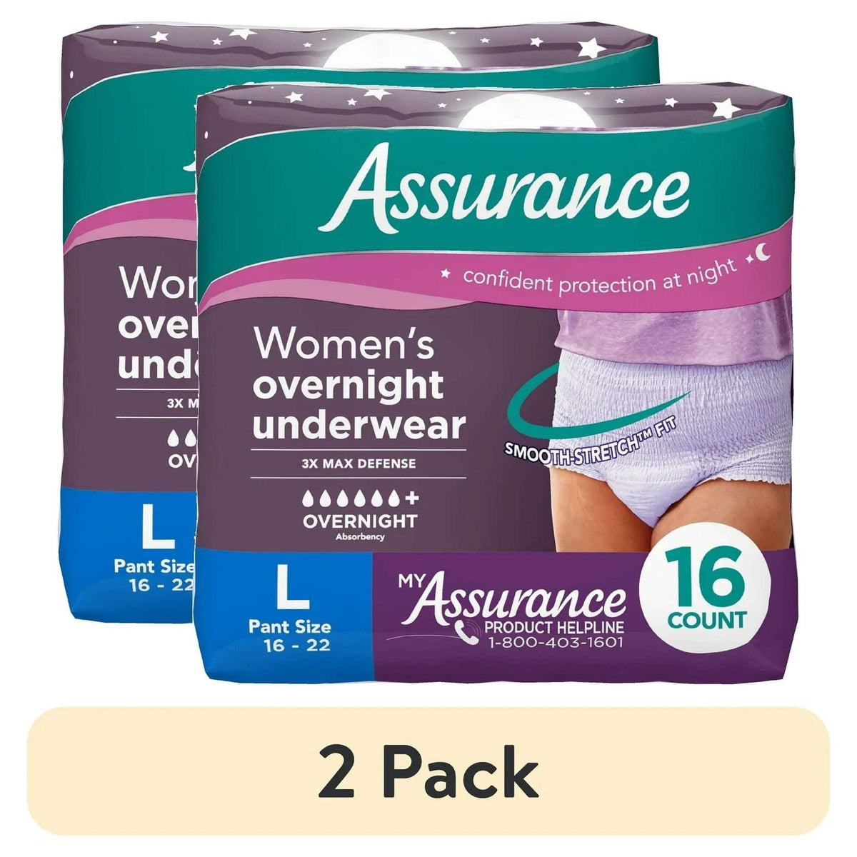 Assurance Women's Overnight Incontinence and Postpartum Underwear, L, Ultimate Absorbency, 16 Count