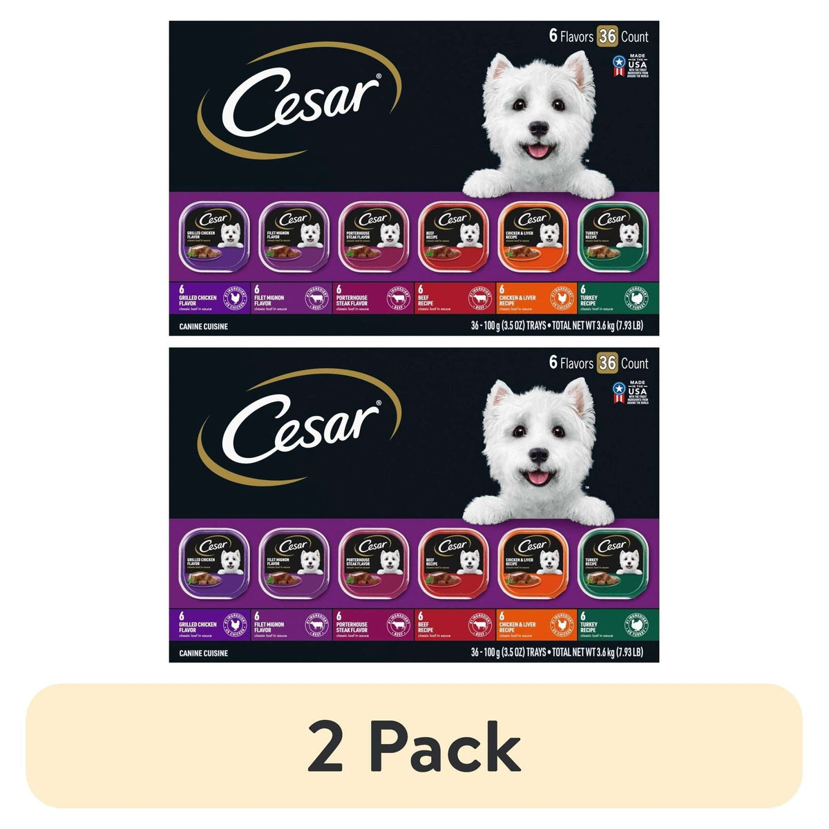 Cesar Classic Loaf In Sauce Wet Dog Food Variety Pack, 3.5 Oz Trays (36 Pack)