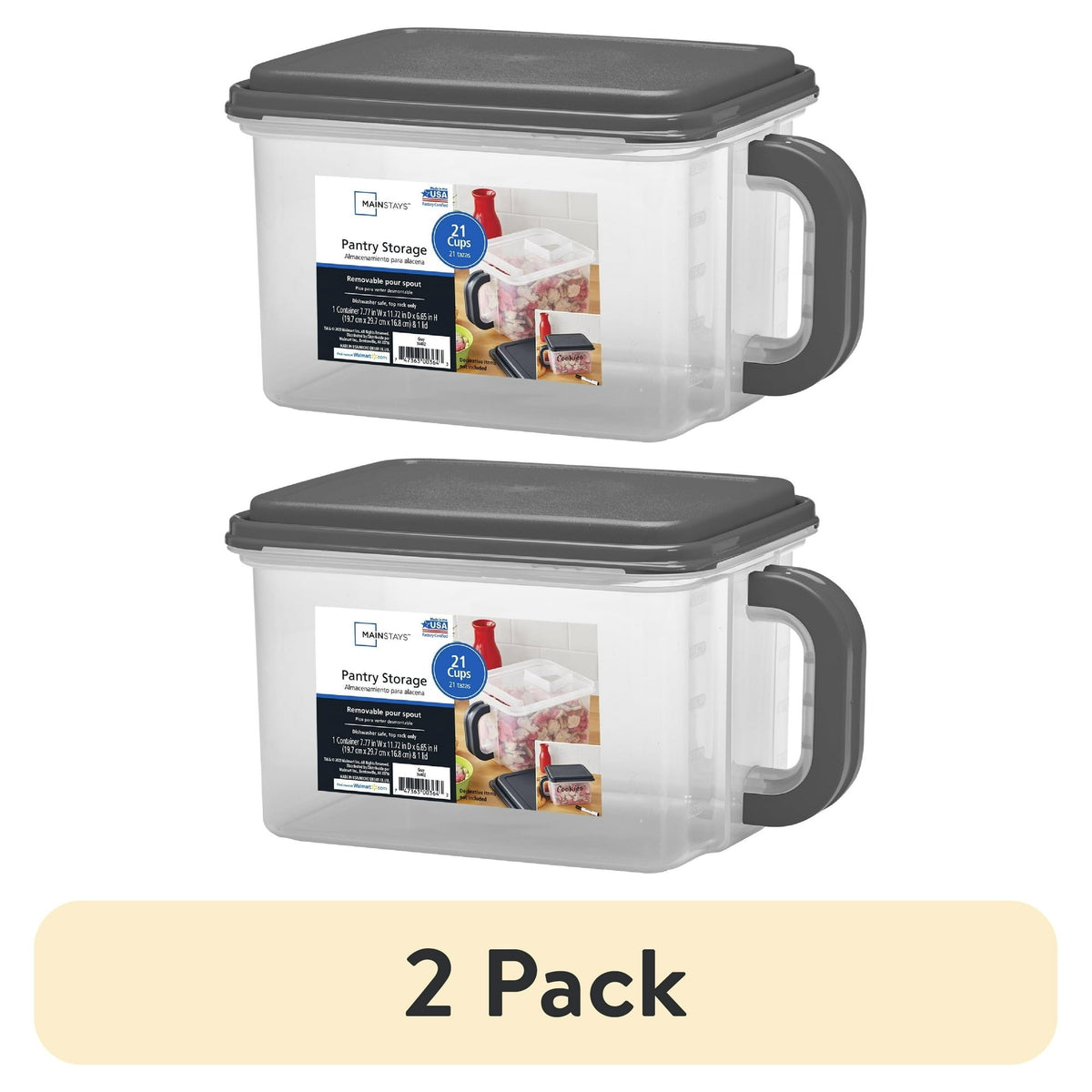 Mainstays Medium Plastic Canister with Handle, 21 Cups, Gray Lid and Handle, Made for Pantry Organization and Food Storage