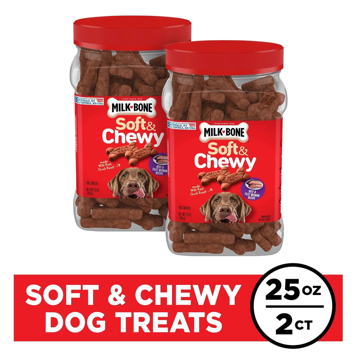 Milk Bone Soft & Chewy Dog Treats, Made with Real Beef & Filet Mignon, 25 oz Canister