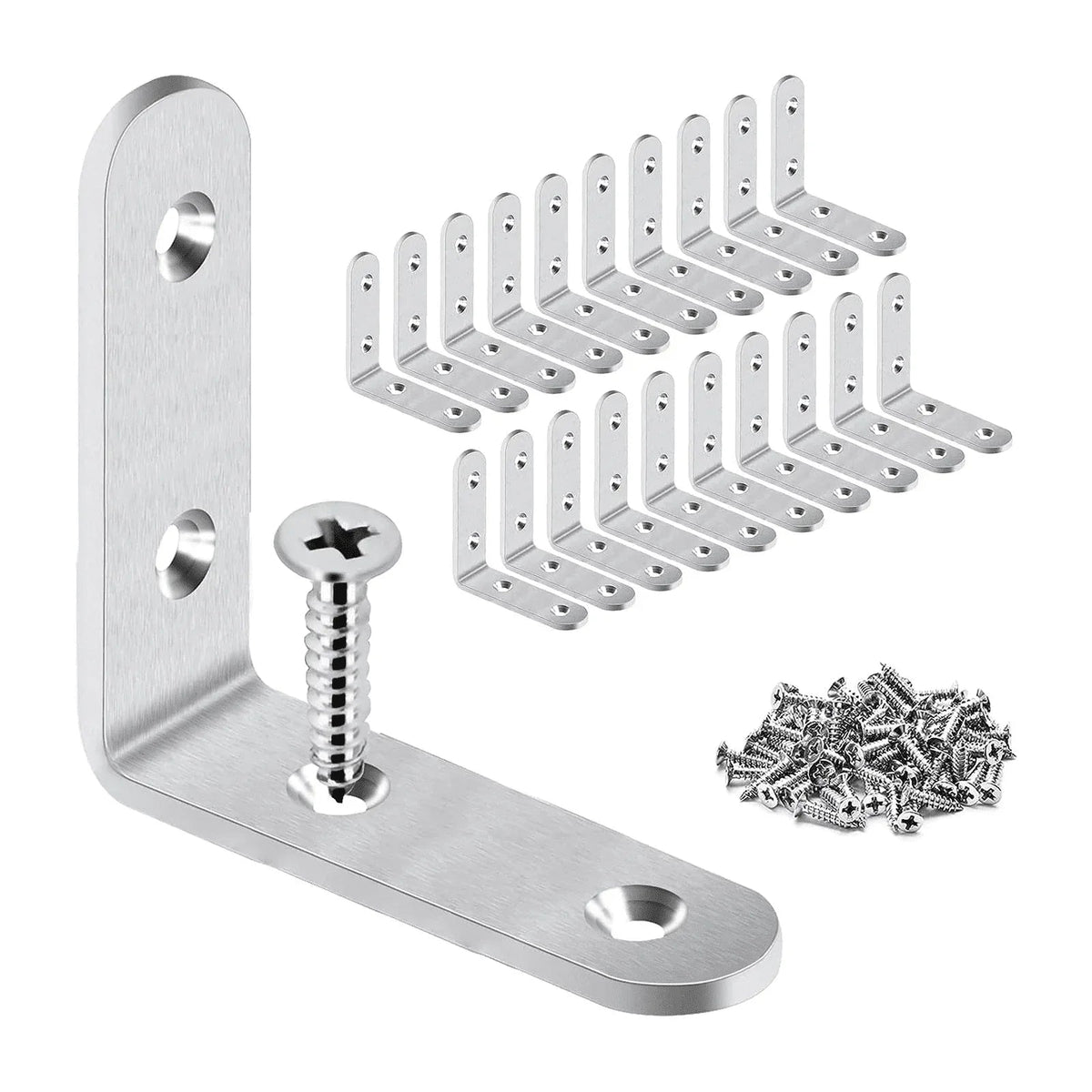 20-Pack Stainless Steel L Shape Brackets, 2" x 2" Corner Brace, Heavy Duty L Brackets for Shelves, Wood and Furniture, Right Angle Brackets with Enough Screws & Anchors