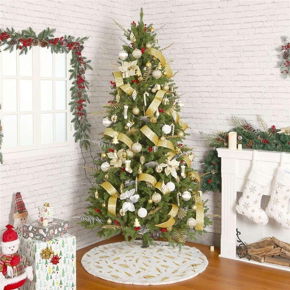 Christmas Tree Skirt 36 inch White Plush Skirts Christmas Decorations Indoor Faux Fur Christmas Ornaments Xmas Decorations for Merry Christmas Party, Feather
