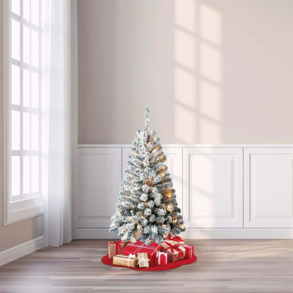 24 in Pre-Lit Cooper Flocked Spruce Artificial Christmas Tree with 35 Clear LED Lights and Stand, by Holiday Time
