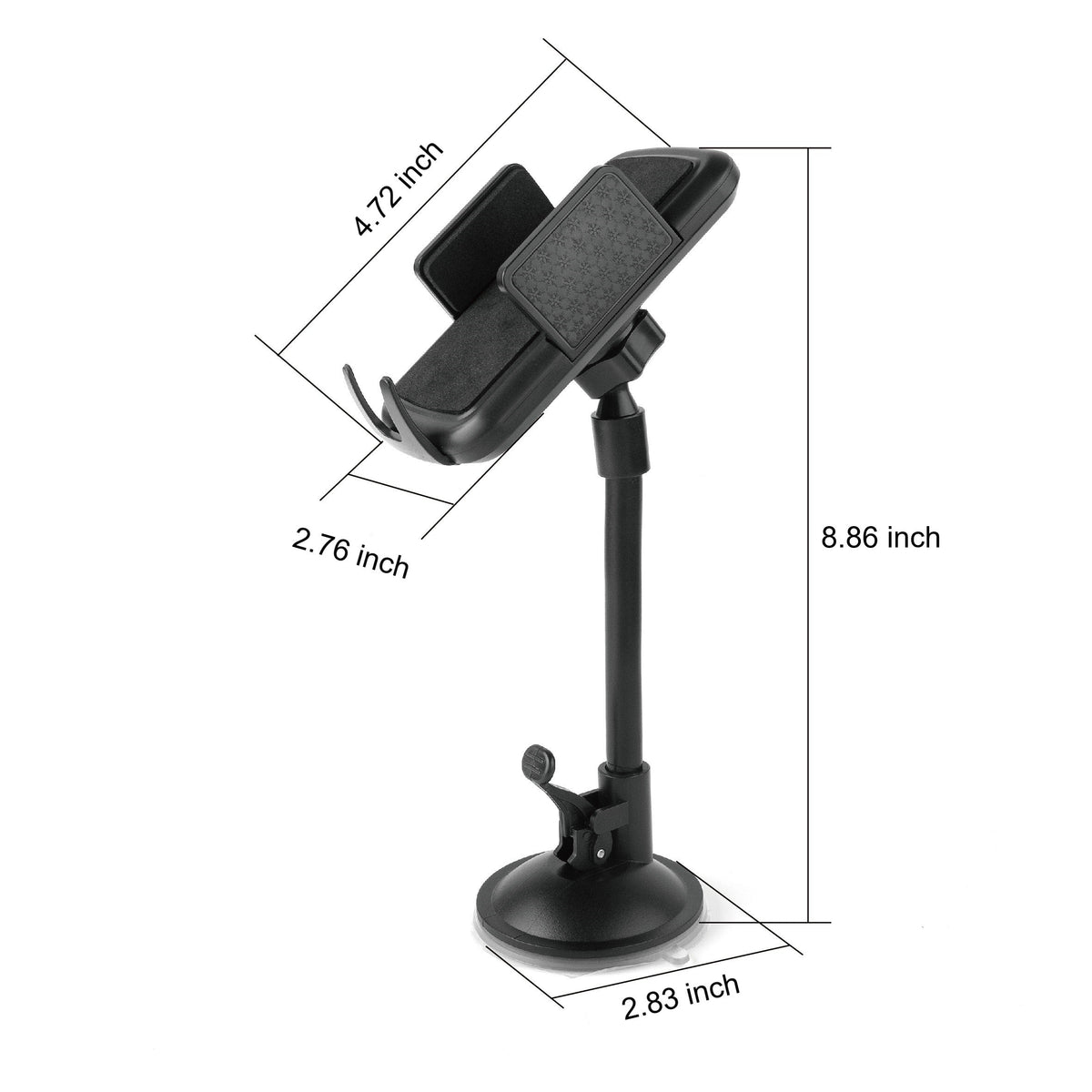 onn Universal Cell Phone Car Mount for Windshield and Dashboard, Suction Cup Mount, Adjustable 360° Rotation, Black