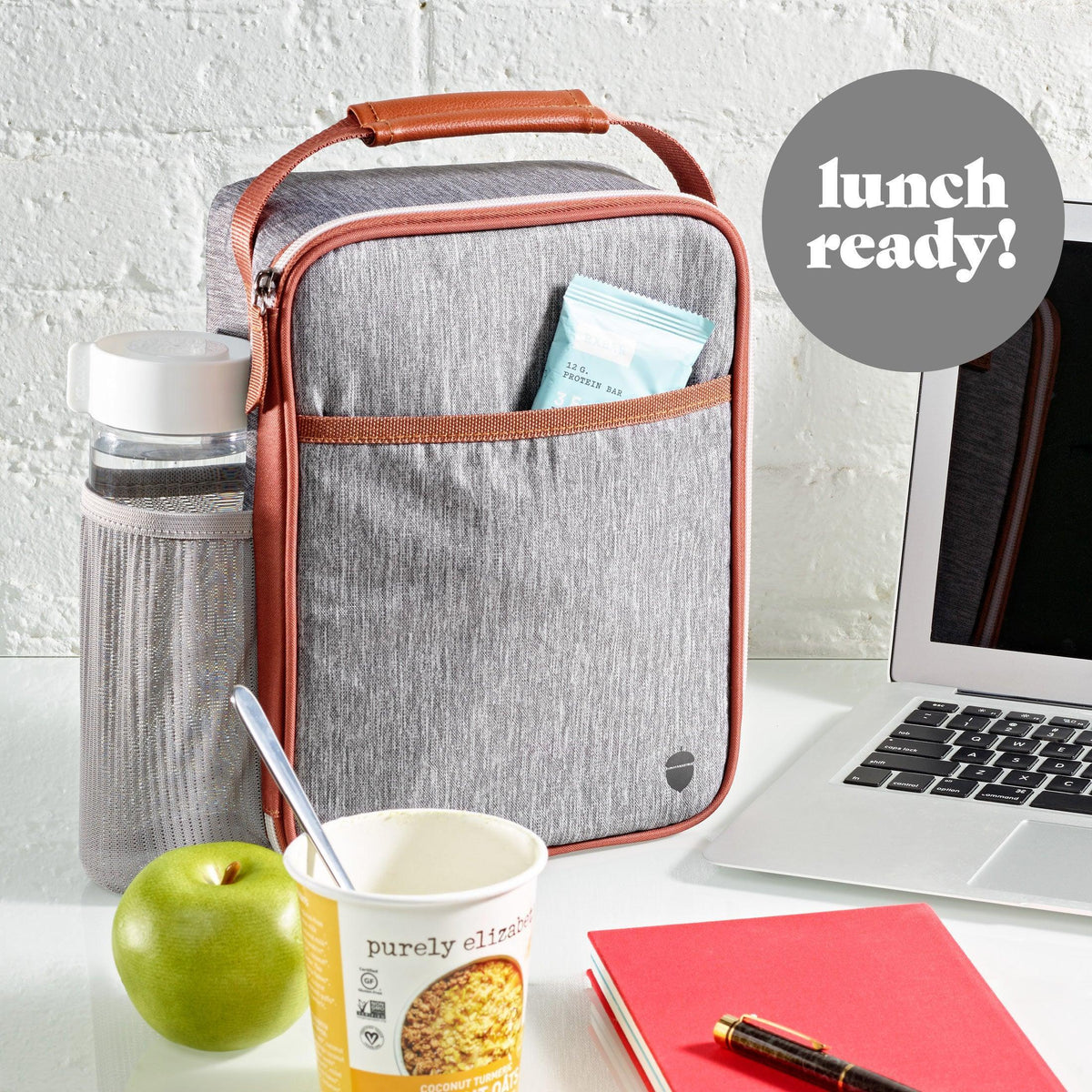 Acorn St by Fit & Fresh Vertical Insulated Reusable Lunch Bag for Men, Women, Kids, Steel