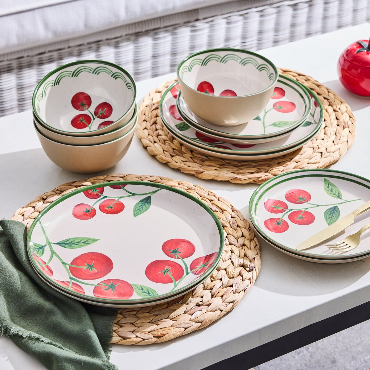 Better Homes & Gardens 12 Piece Bamboo Melamine Tomato Dinnerware Set