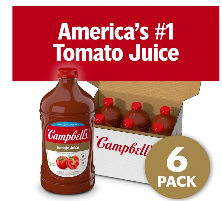 Campbell's 100% Tomato Juice, 64 fl oz Bottle (6 Pack)