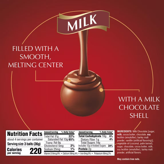 Lindt LINDOR Milk Chocolate Candy, 5.1 oz Bag