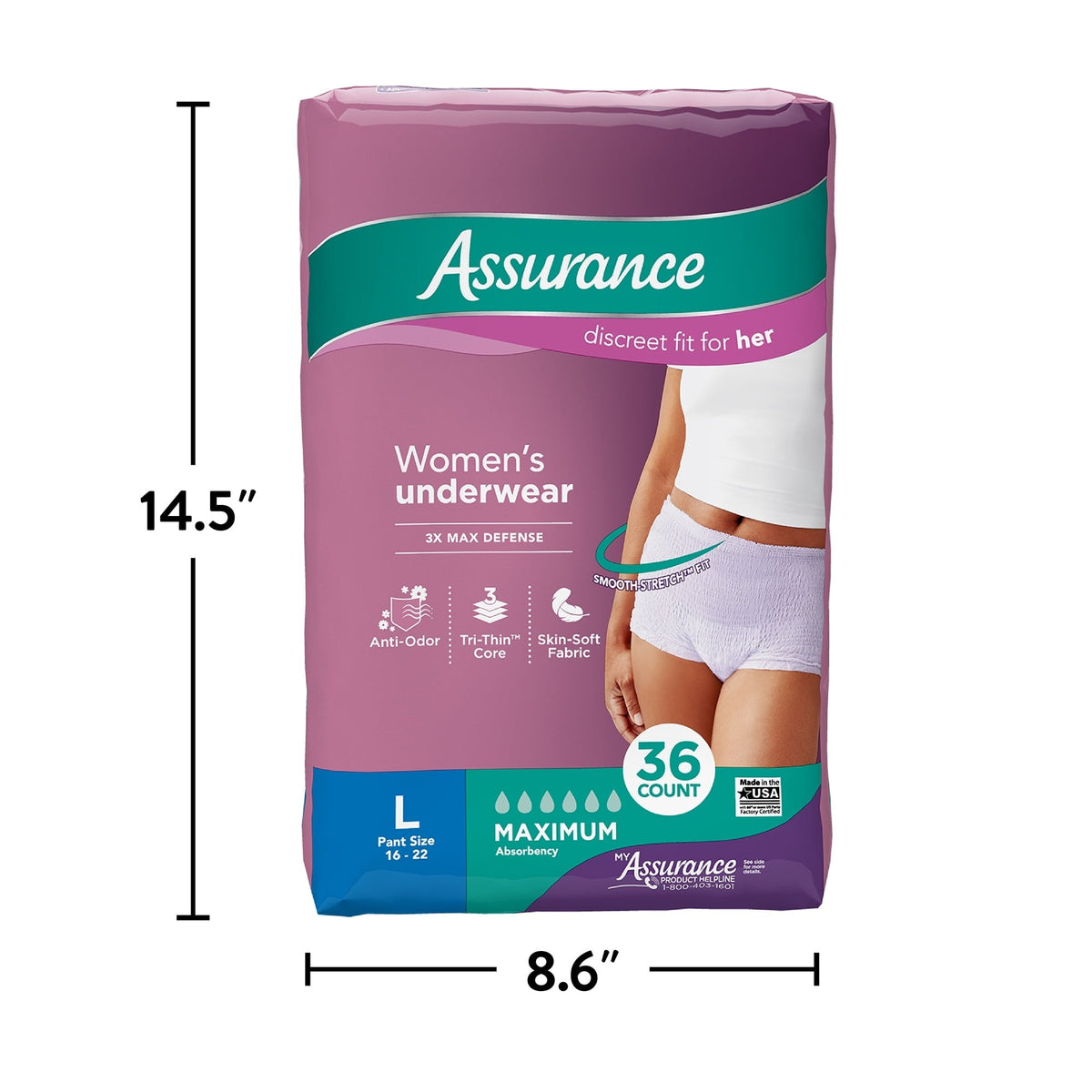 (2 pack) Assurance Women's Incontinence and Postpartum Underwear, L, Maximum Absorbency, 36 Count
