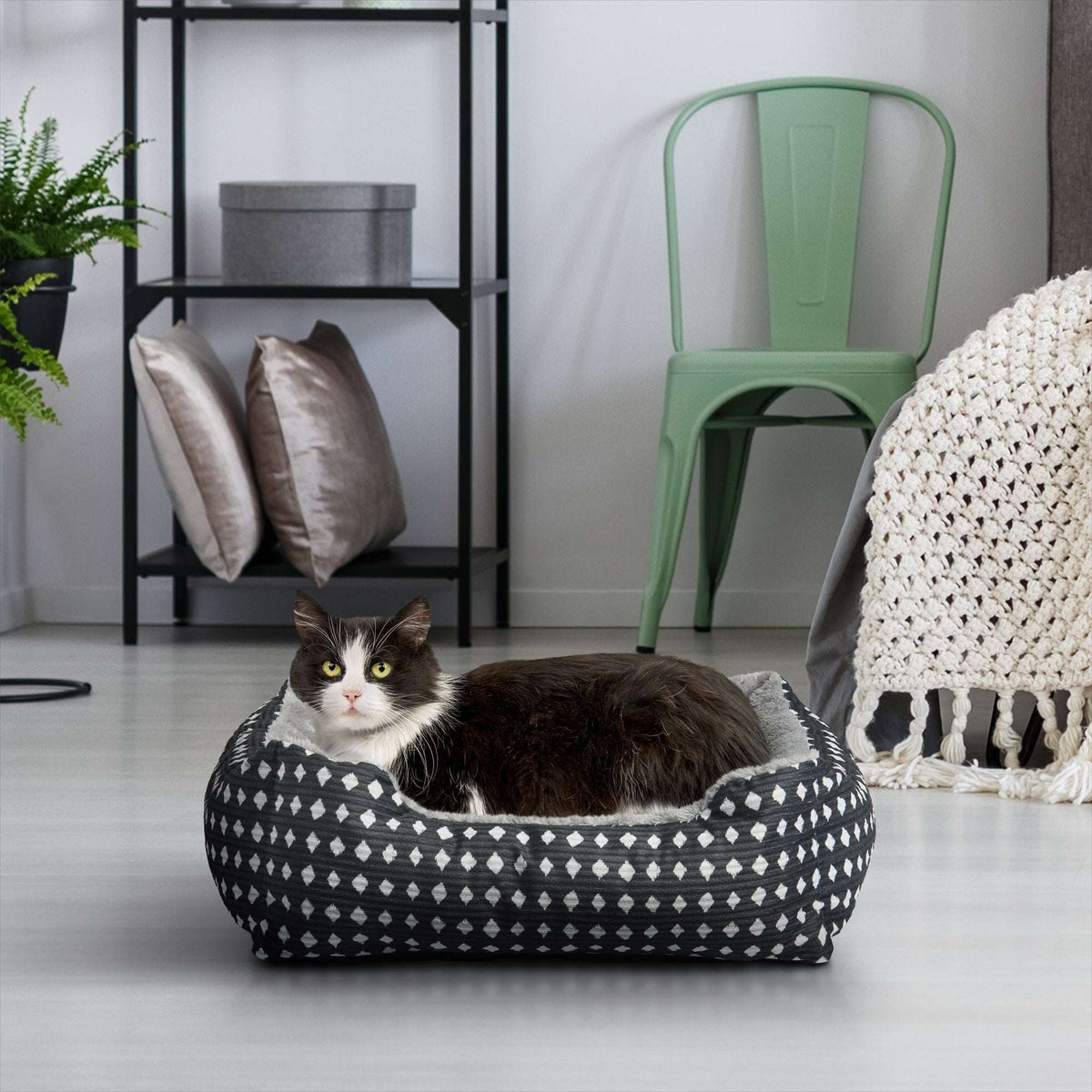 (3 pack) Vibrant Life Dog Bed, Cat Bed, Puppy Bed, Plush Cuddle Bed for Small Breeds, 19" x 15",Black & White Diamonds