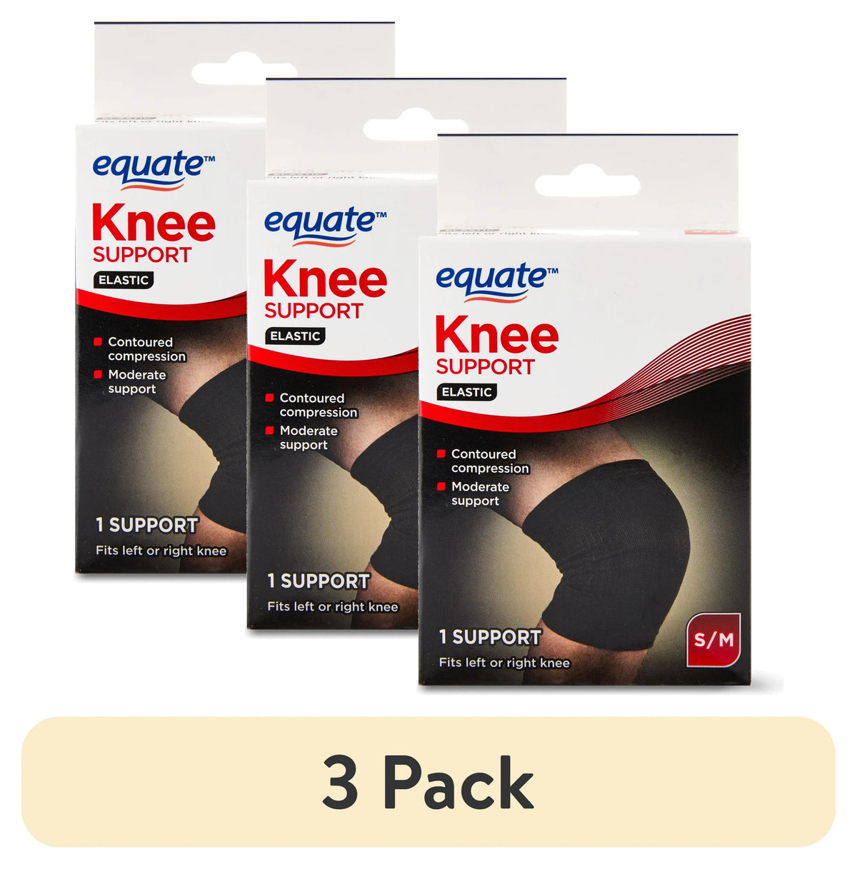 (3 pack) Equate Knee Compression Support Brace, Unisex, Large / Extra Large