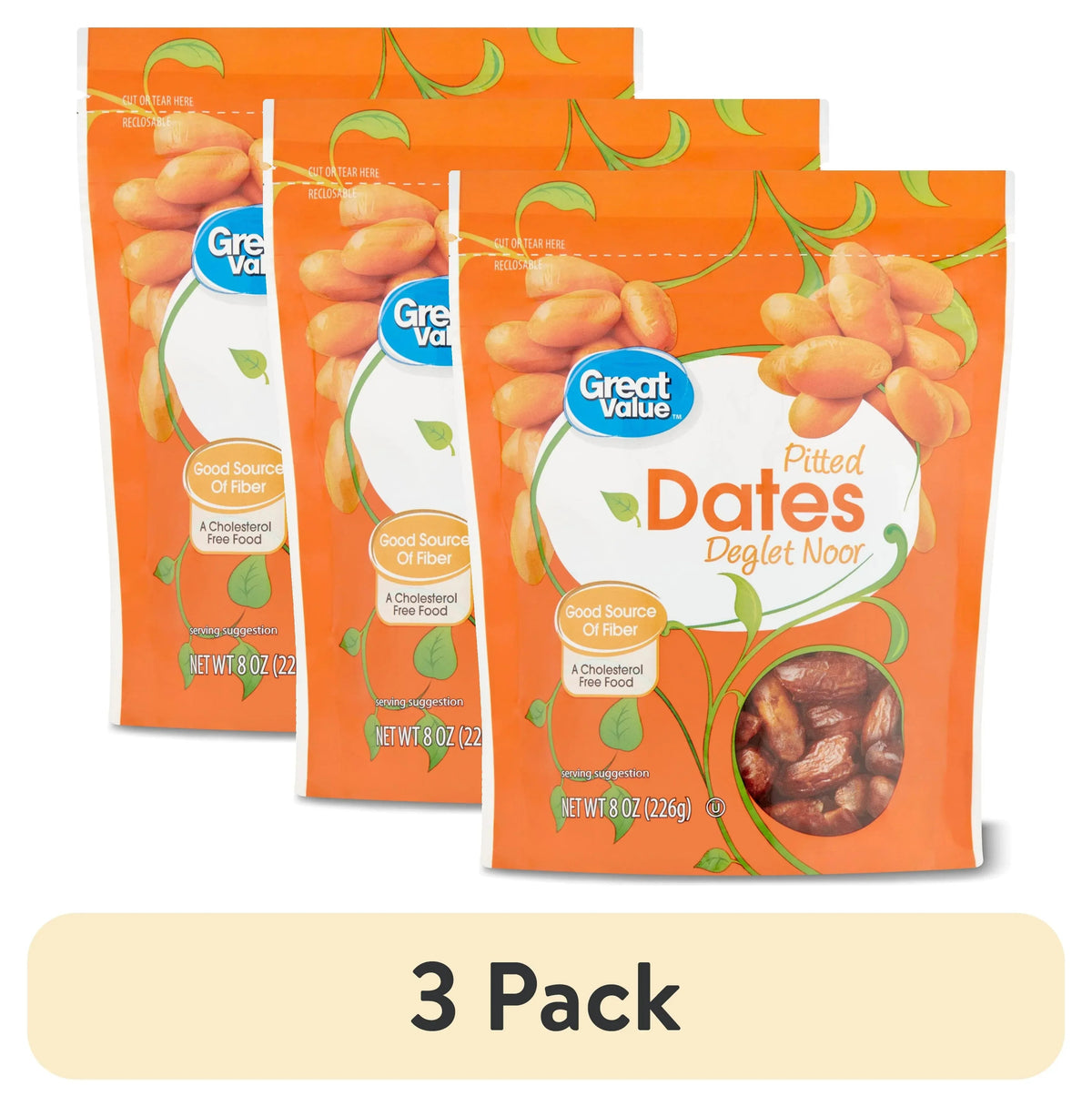 Great Value Pitted Deglet Noor Dates Dried Fruit, 8 oz