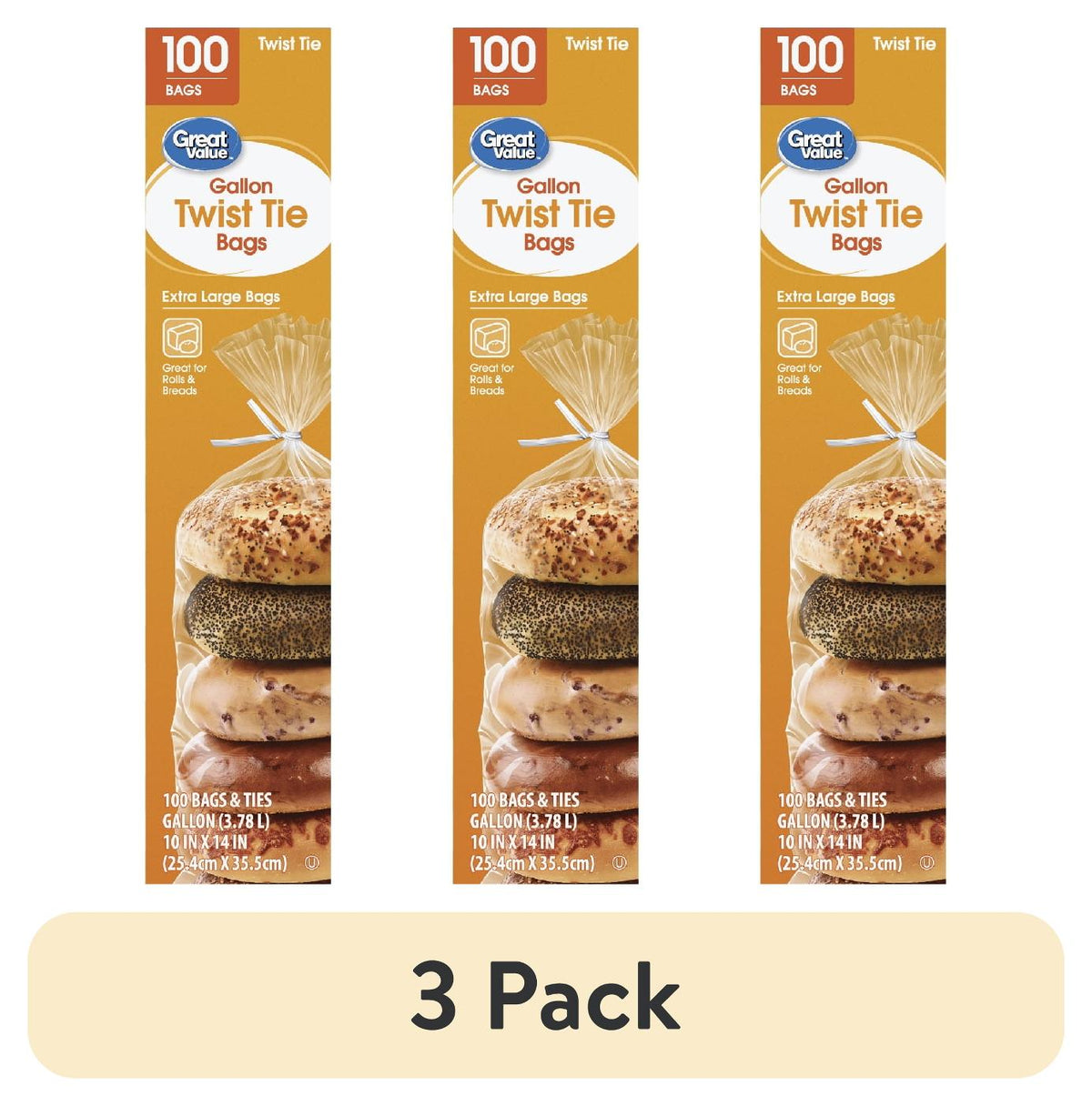 Great Value Twist Tie Storage Bags, Gallon, 100 Count