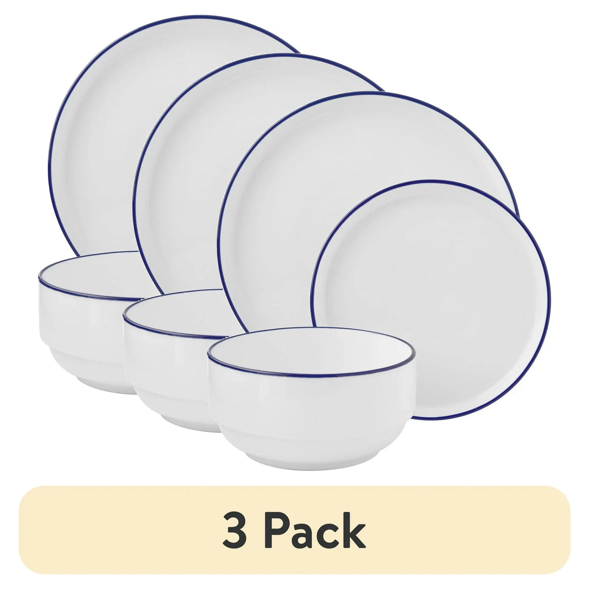 Mainstays 12-Piece Blue Rim Stoneware Dinnerware Set