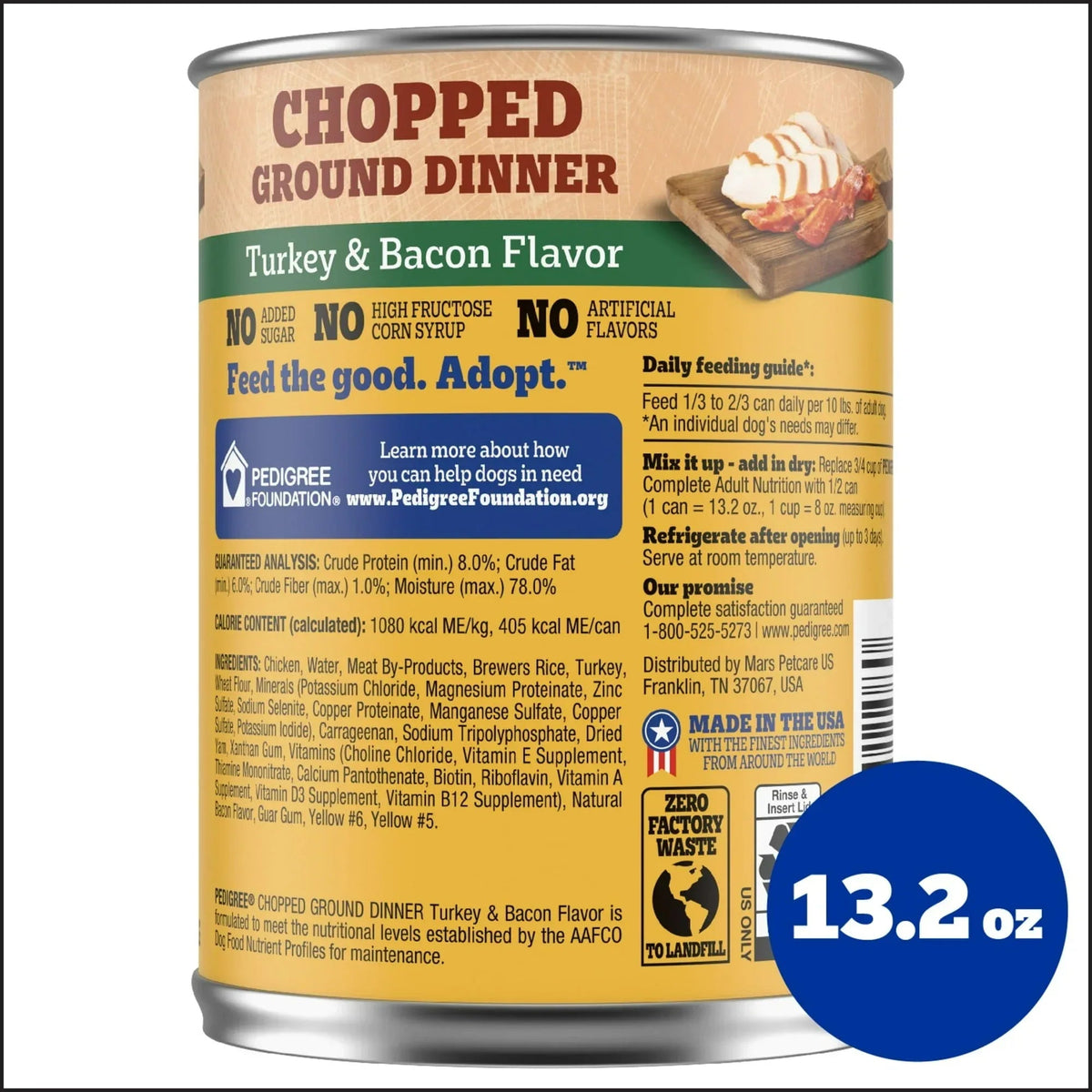 (3 pack) Pedigree Chopped Ground Dinner Turkey & Bacon Flavor Adult Soft Wet Dog Food, (12) 13.2 oz Cans