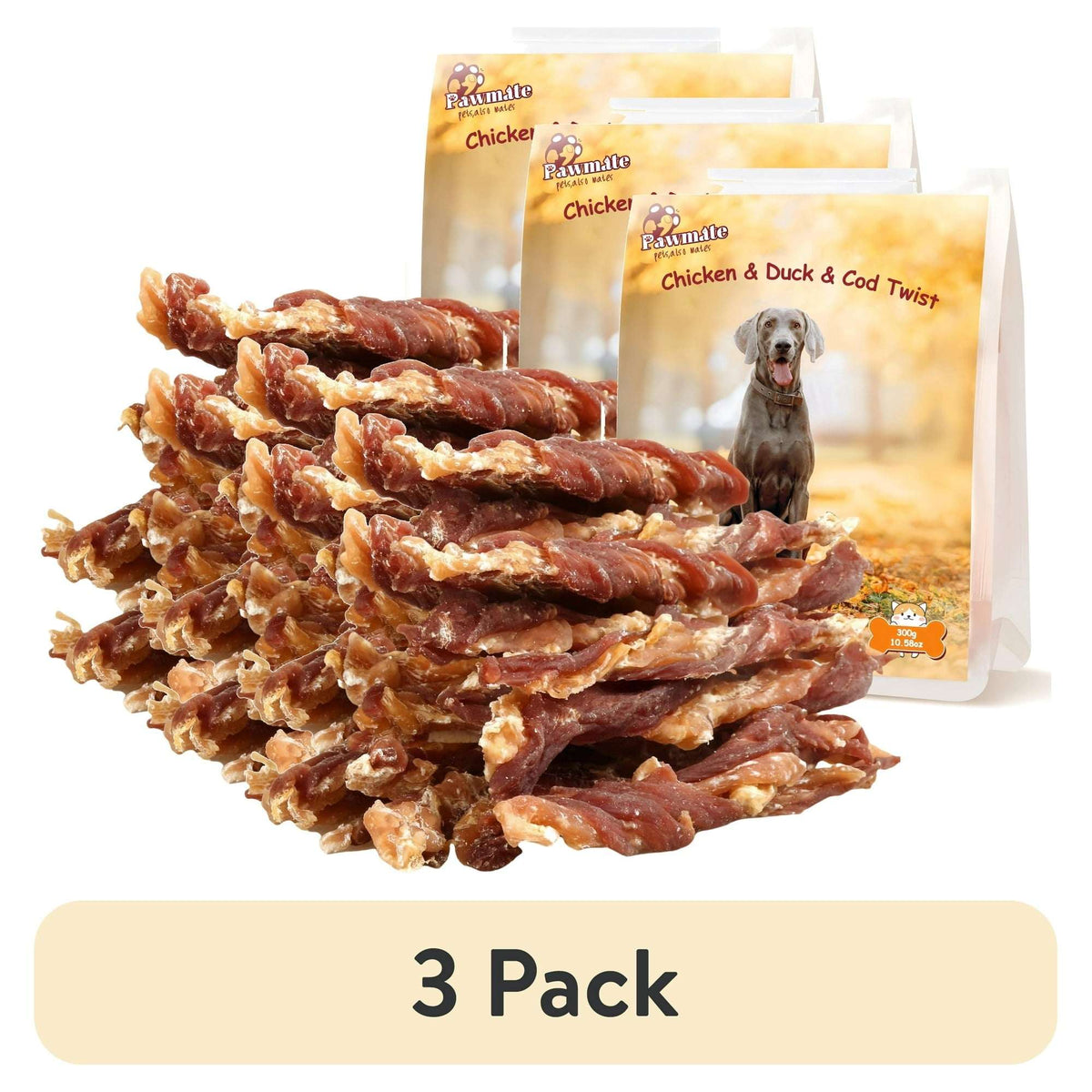 Pawmate Chicken Jerky & Duck & Cod Twist Dog Treats, Premium Pure Meat Snacks for All Dogs, 28-29 Count