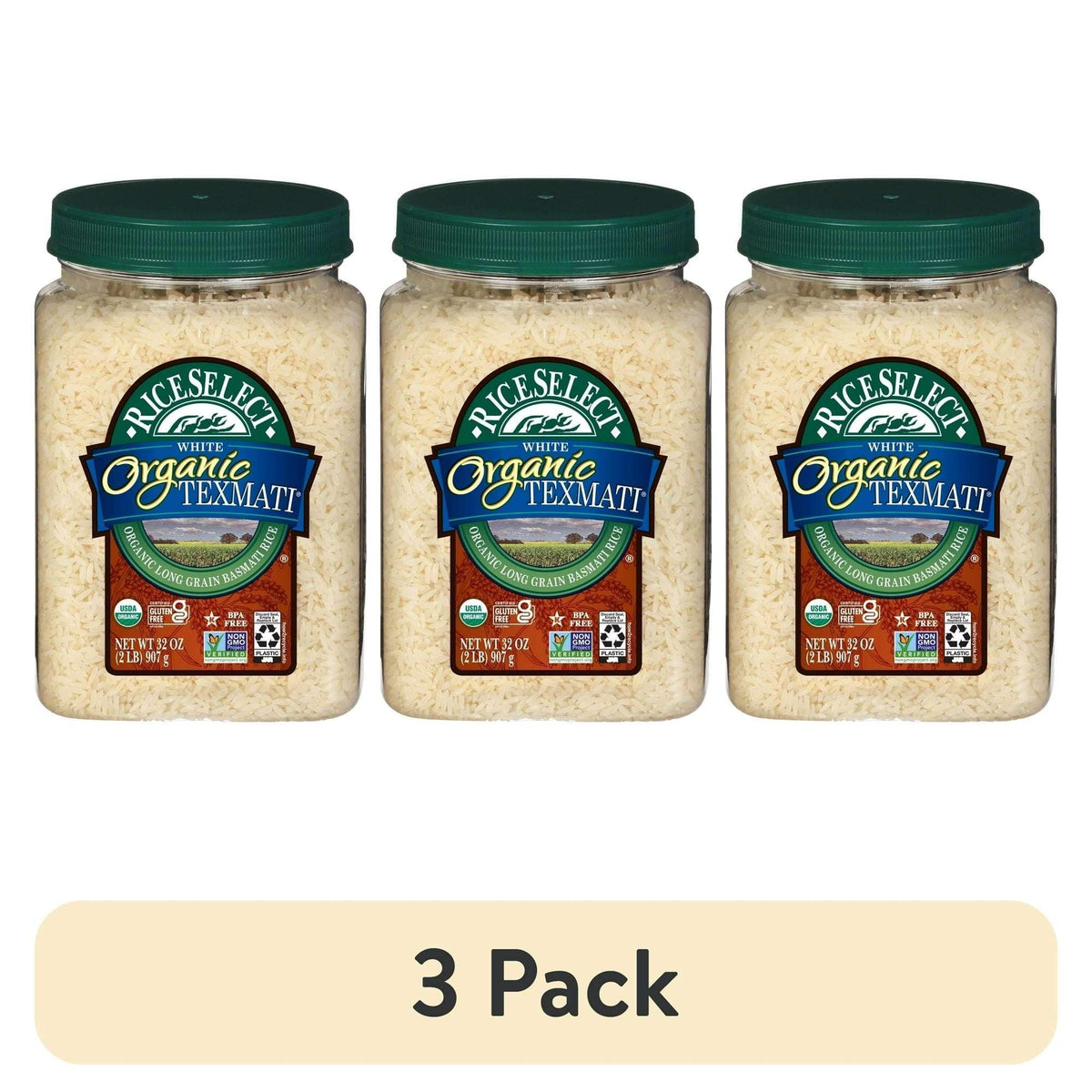 RiceSelect Organic Texmati White Rice, American-Style Basmati Rice, 2 lb Jar