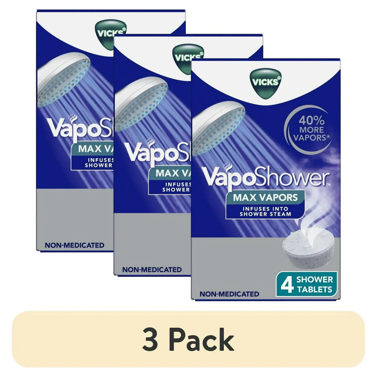 Vicks VapoShower Max Non-Medicated Eucalyptus Shower Steamer Tablets, Menthol, Aromatherapy, 4 Count