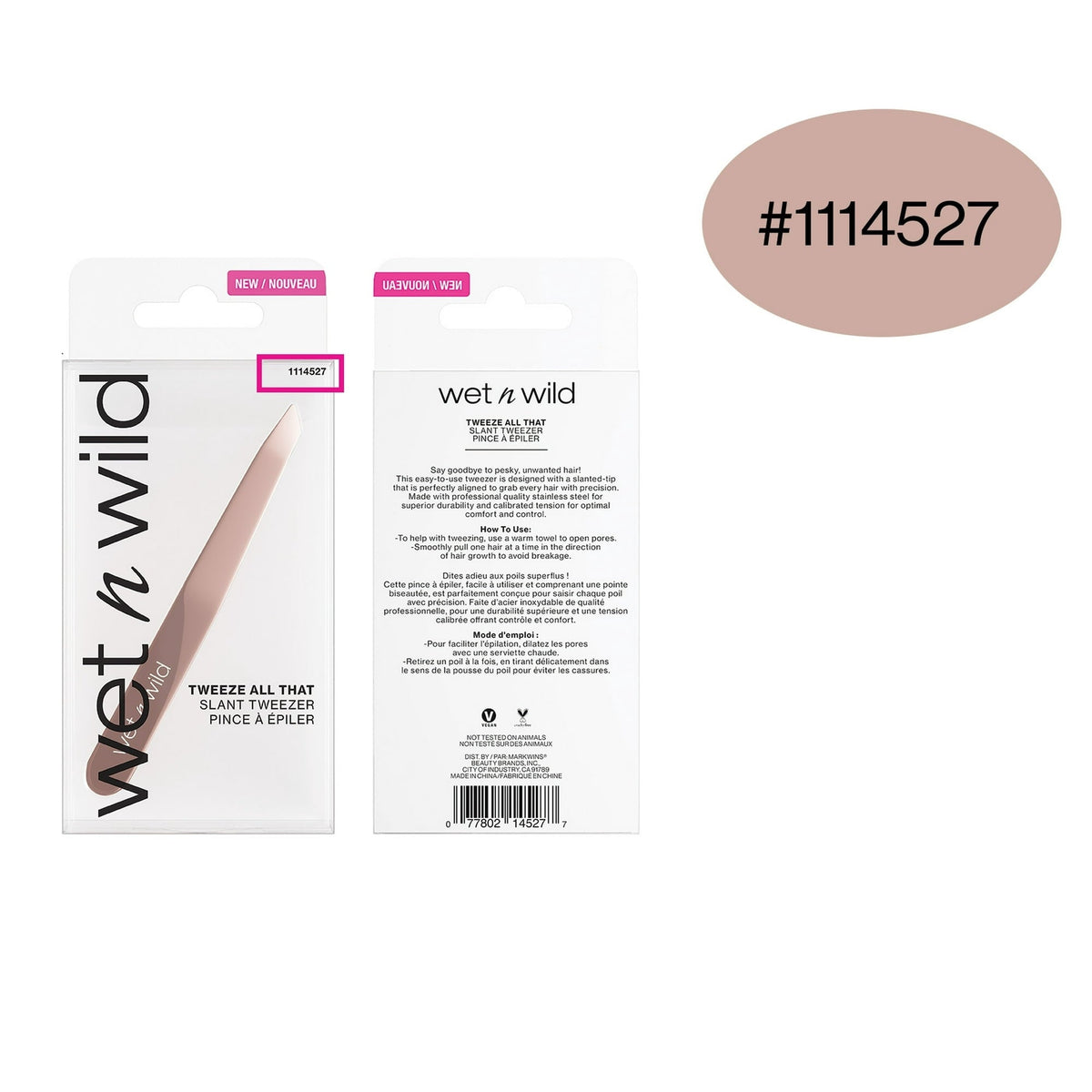 (3 pack) Wet n Wild High-Quality Stainless Steel Slanted Tweezers, Pink