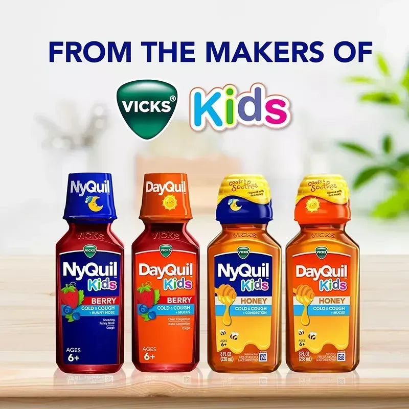 Vicks DayQuil & NyQuil Kids Berry 3-Pack, Cold & Flu Relief, 6+ Years