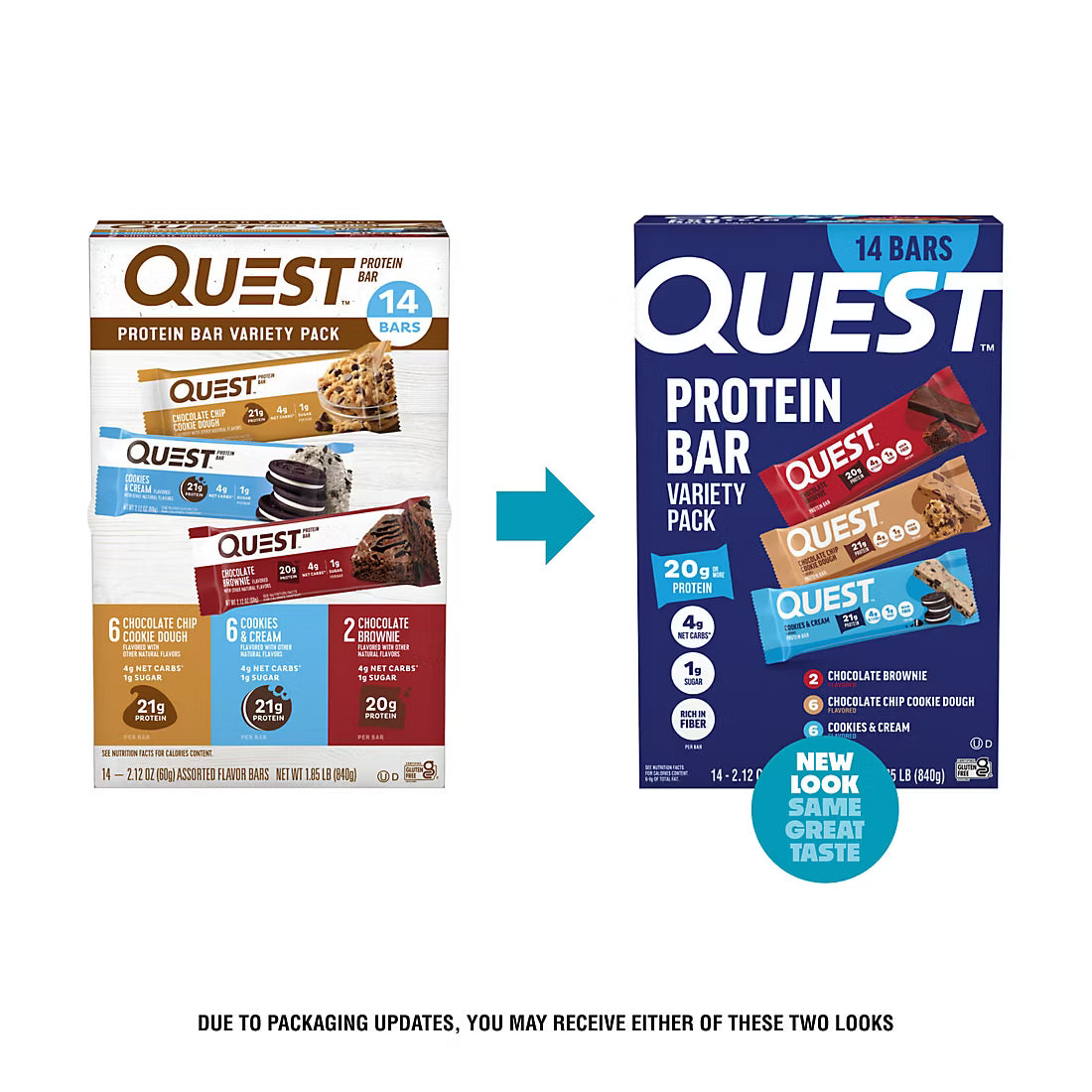 Quest Protein Bar, 20-21g Protein, Three Flavor Variety Pack, 14 ct./2.12 oz.