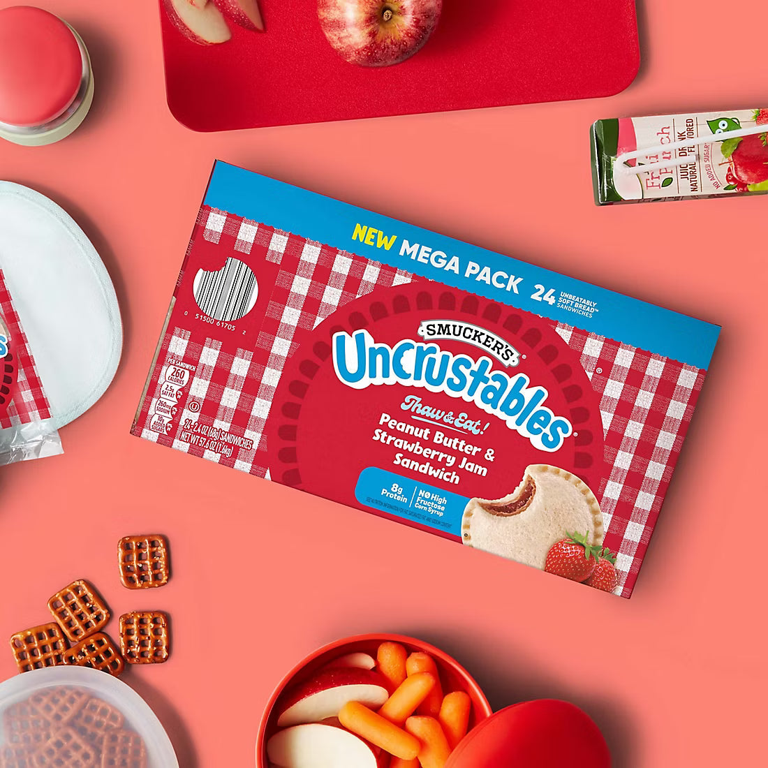 Smucker's Uncrustables Peanut Butter & Strawberry Jam Sandwiches, Mega Pack, Frozen, 24 ct./2.4 oz.