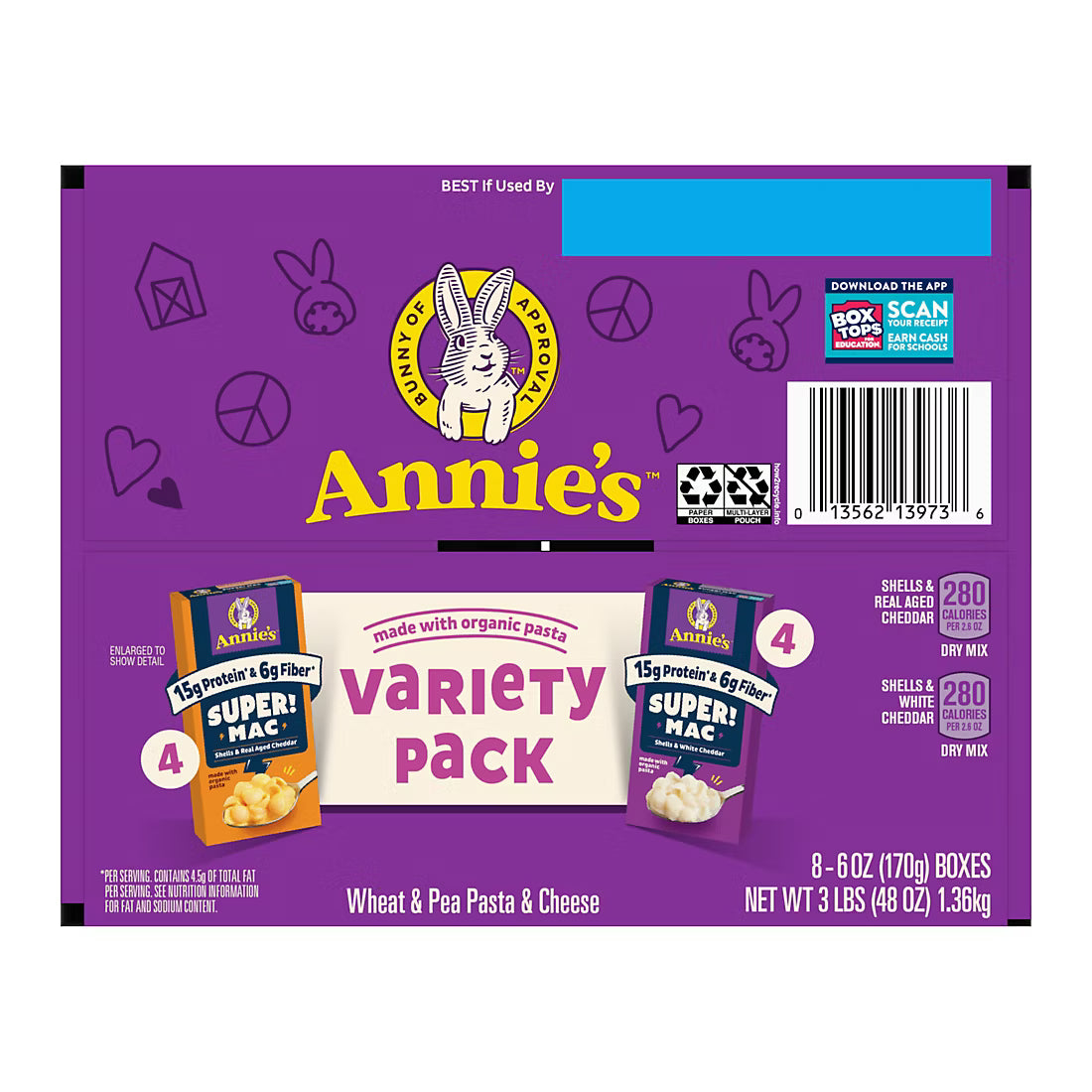 Annie's Supermac Macaroni and Cheese Protein Variety Pack, 8 pk./6 oz.