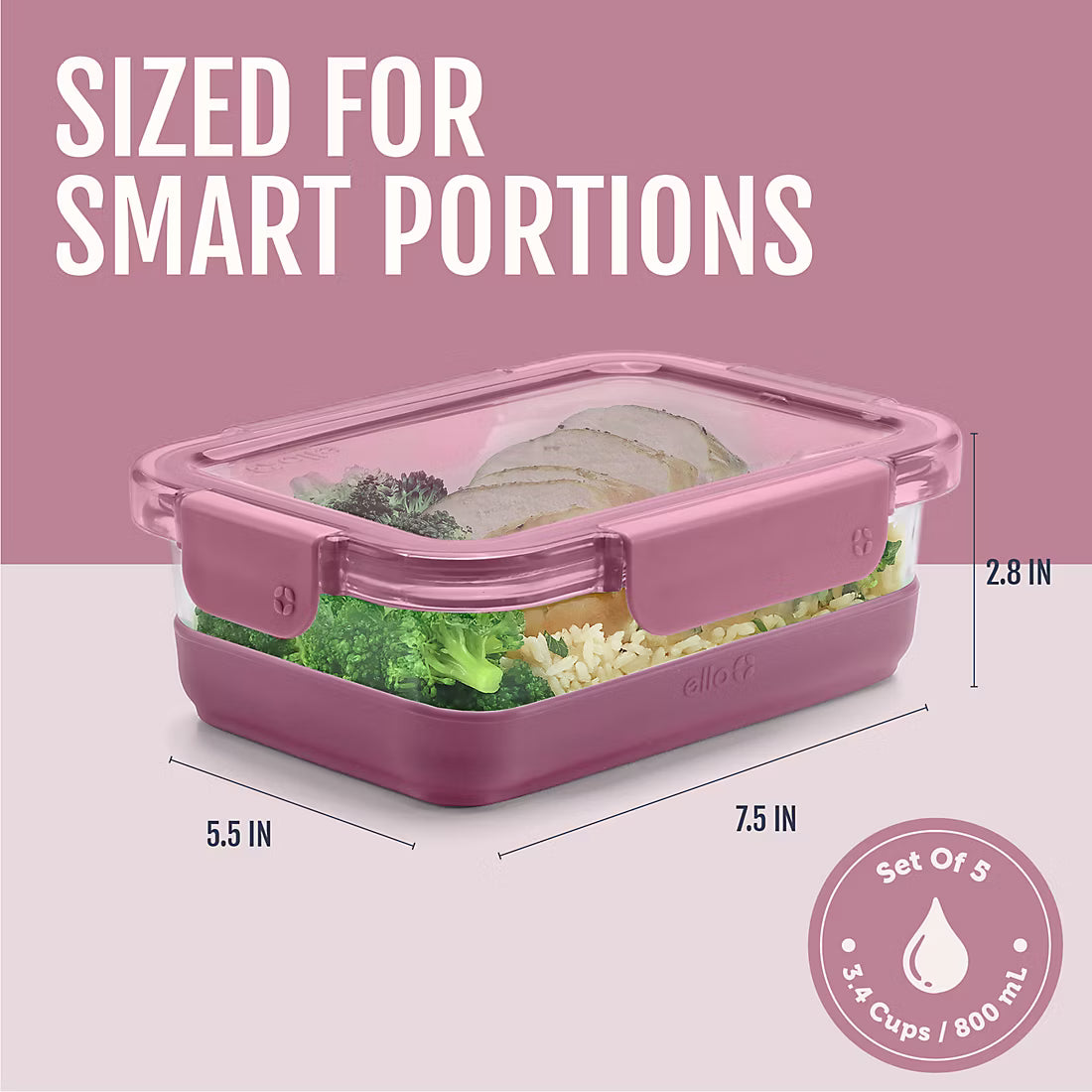 Ello Duroglass Refresh 10-Piece Glass Food Storage Container Set, BPA-Free Lids
