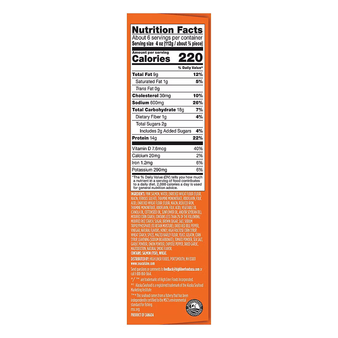 Sea Cuisine Honey Chipotle Salmon Fillets, Family Pack, Wild Alaskan Salmon, 14g Protein, 4 ct./5.5 oz.