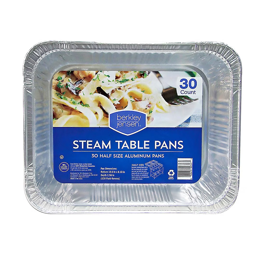 Berkley Jensen Half Size Aluminum Steam Table Pans, 120 fl. oz., 30 ct.