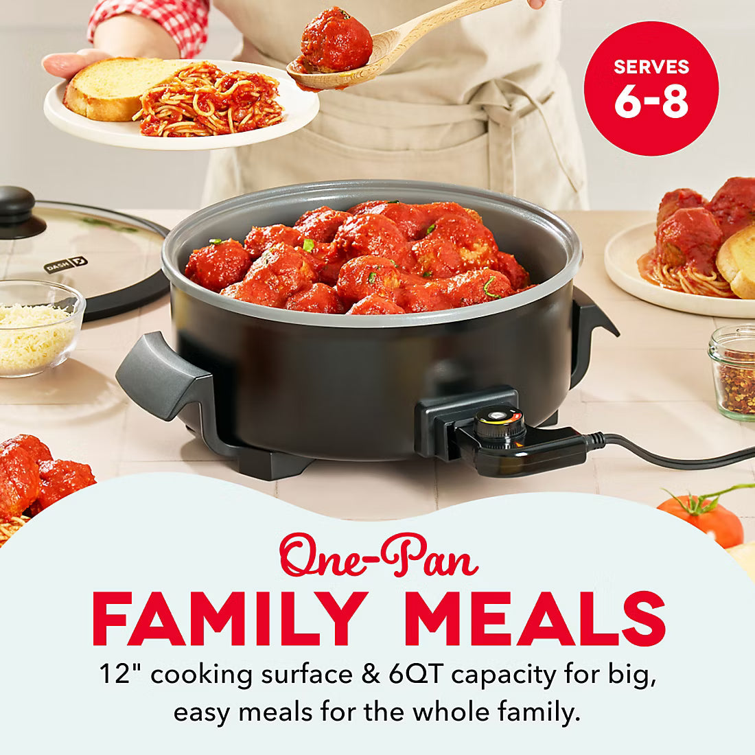 Dash Extra-Deep Electric Skillet with Ceramic Nonstick Surface - Black, 12"