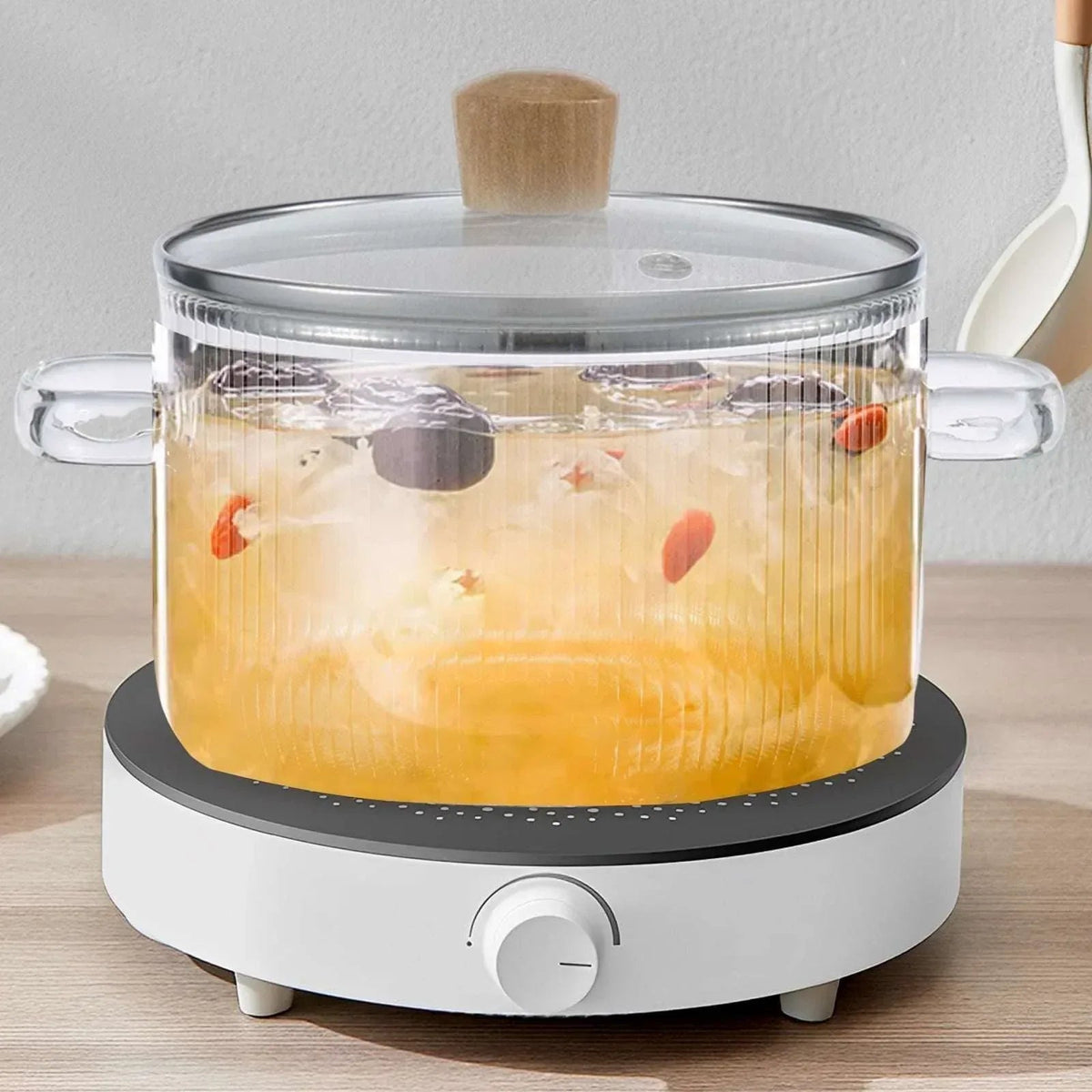 Glass Cooking Pot with Lid 1.6L/54oz Heat Resistant Glass Saucepan with Double Handles Non-Stick Borosilicate Glass Stovetop Pot Safe Clear Cooking Pot for Soup Milk Sauce Pasta Noodle