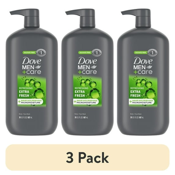 (2 pack) Dove Men+Care Extra Fresh Refreshing Hydrating Face and Body Wash, 30 fl oz