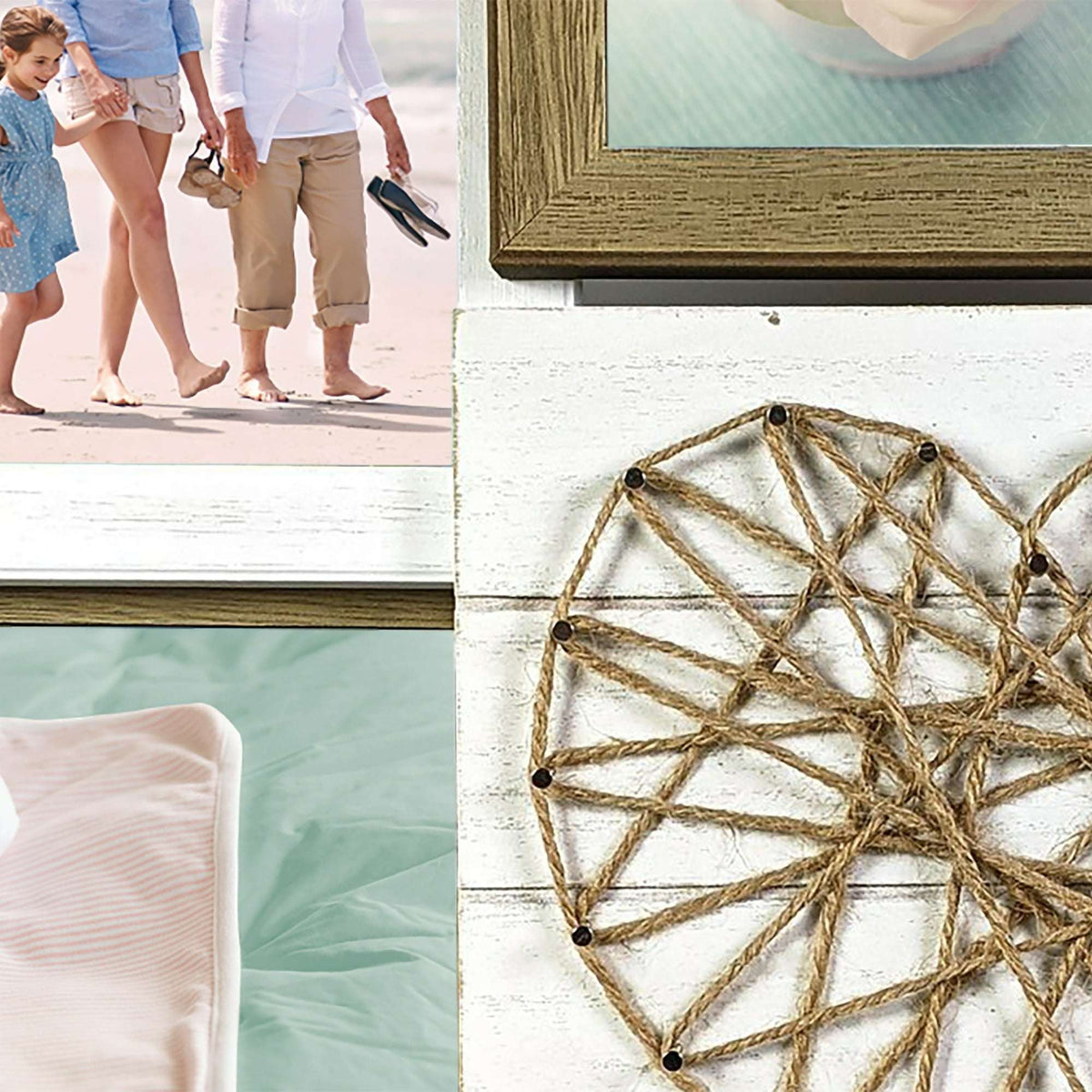 Mainstays Rustic String Art Collage Wall Photo Frame, 8 Openings for 4x6 Pictures