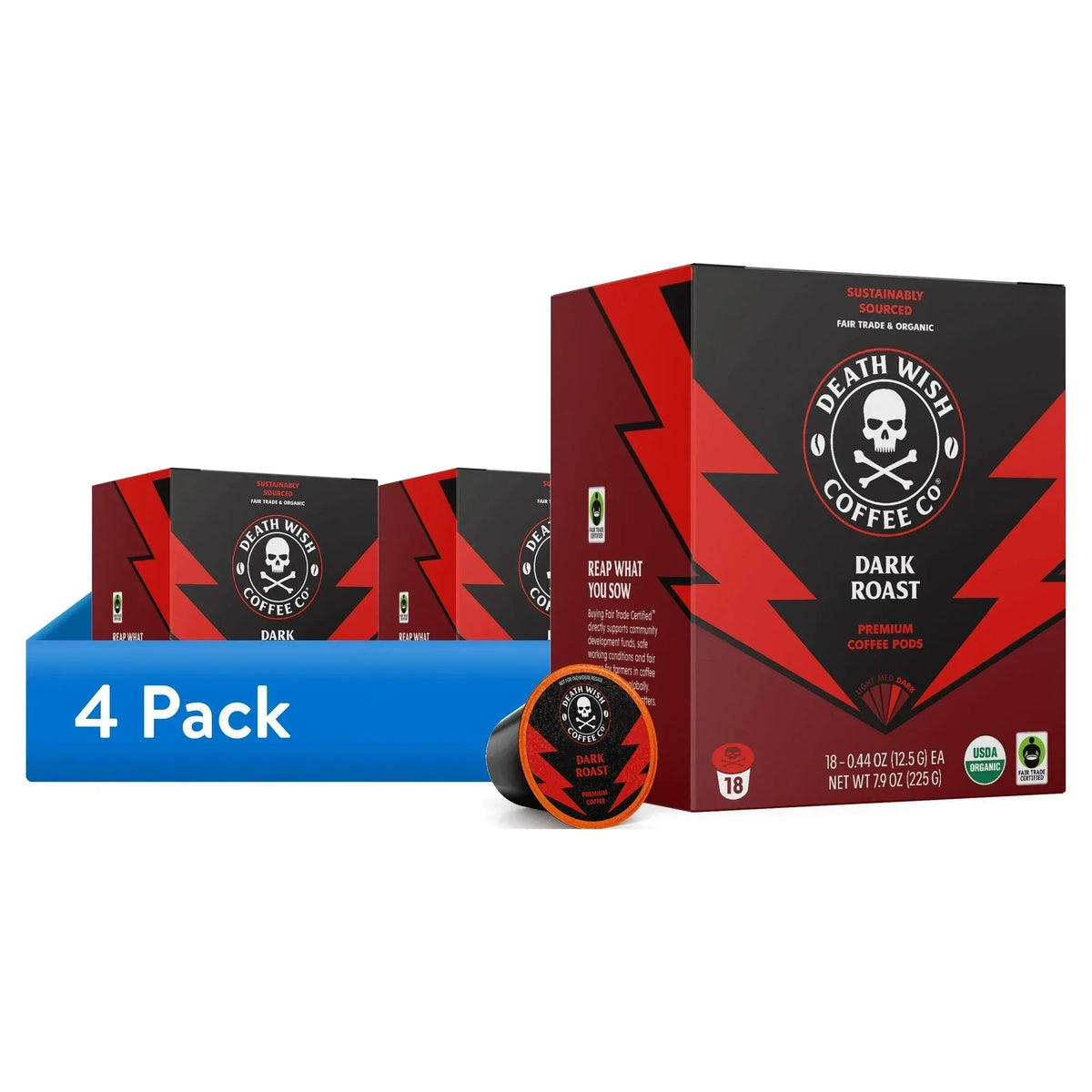Death Wish Coffee, Organic and Fair Trade, Dark Roast, Single-Serve Coffee Pods, 18 Count