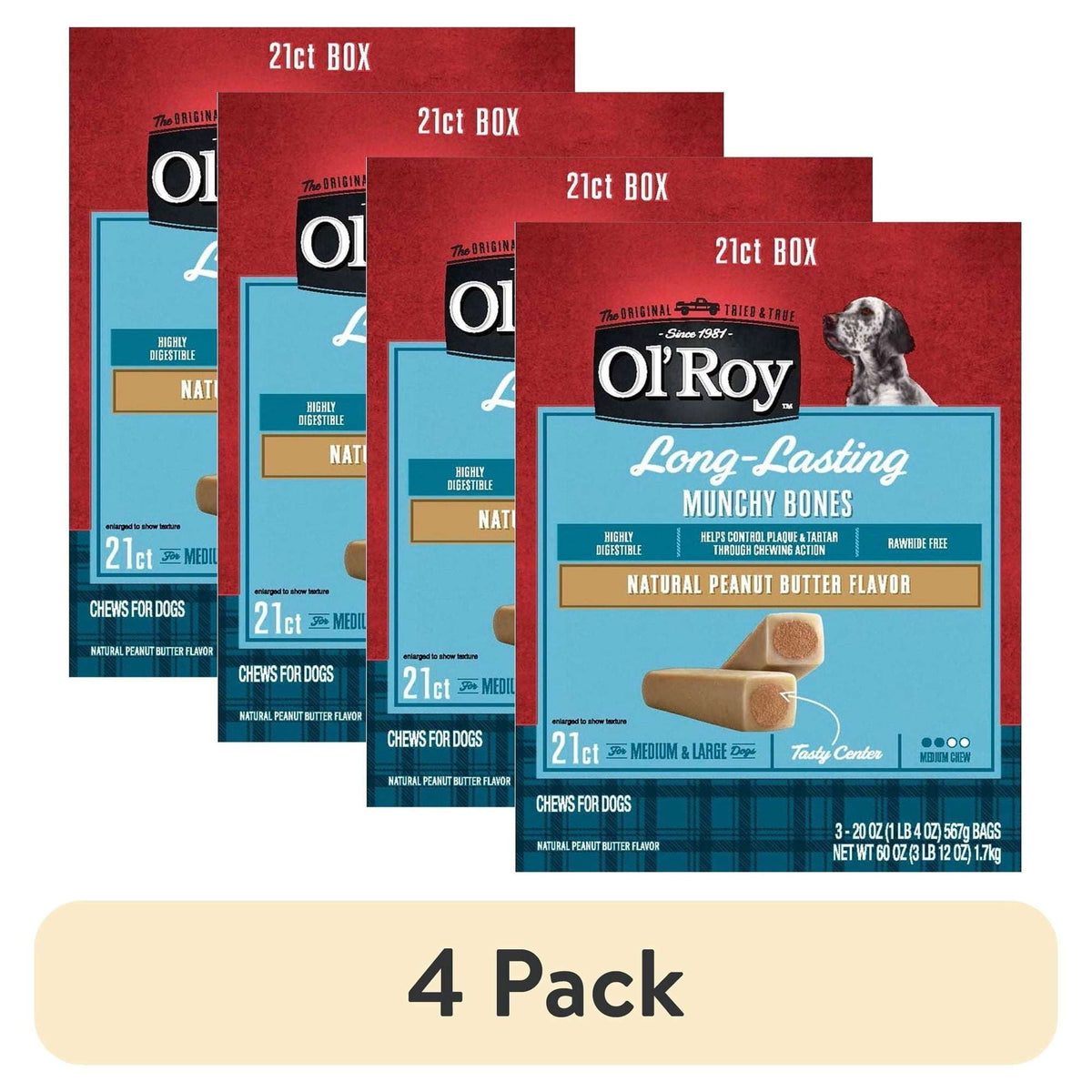 Ol' Roy Munchy Bone Dog Treats, Variety Pack, 60 oz, 21 Count