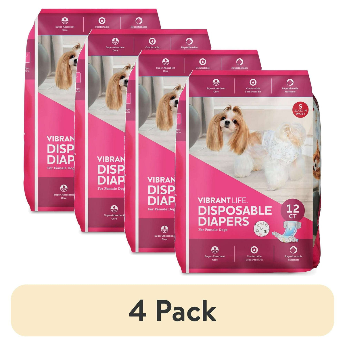 Vibrant Life Disposable Dog Diapers for Female Dogs, S, 12 Count