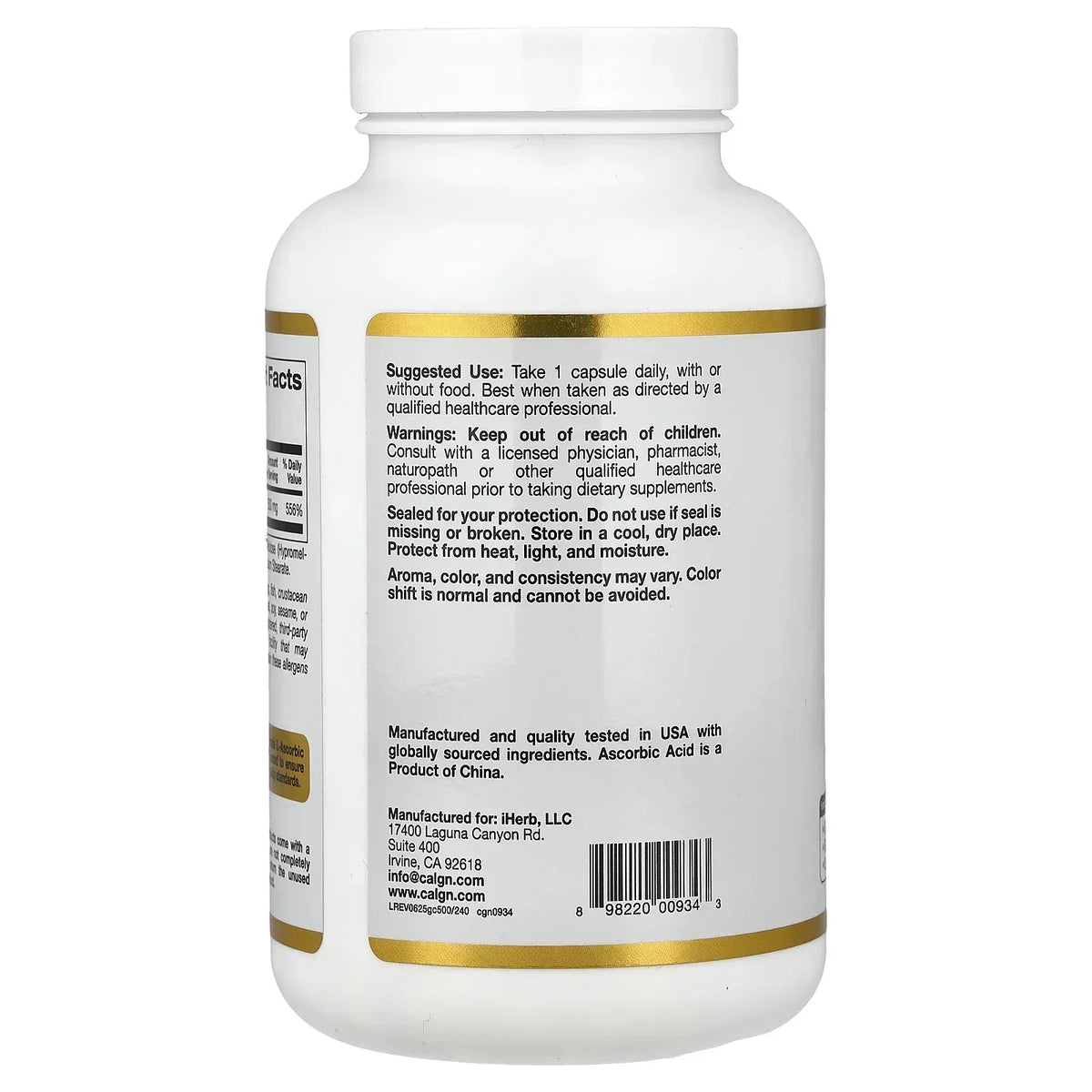 California Gold Nutrition Gold C®, USP Grade Vitamin C, 1,000 mg, 60 Veggie Capsules