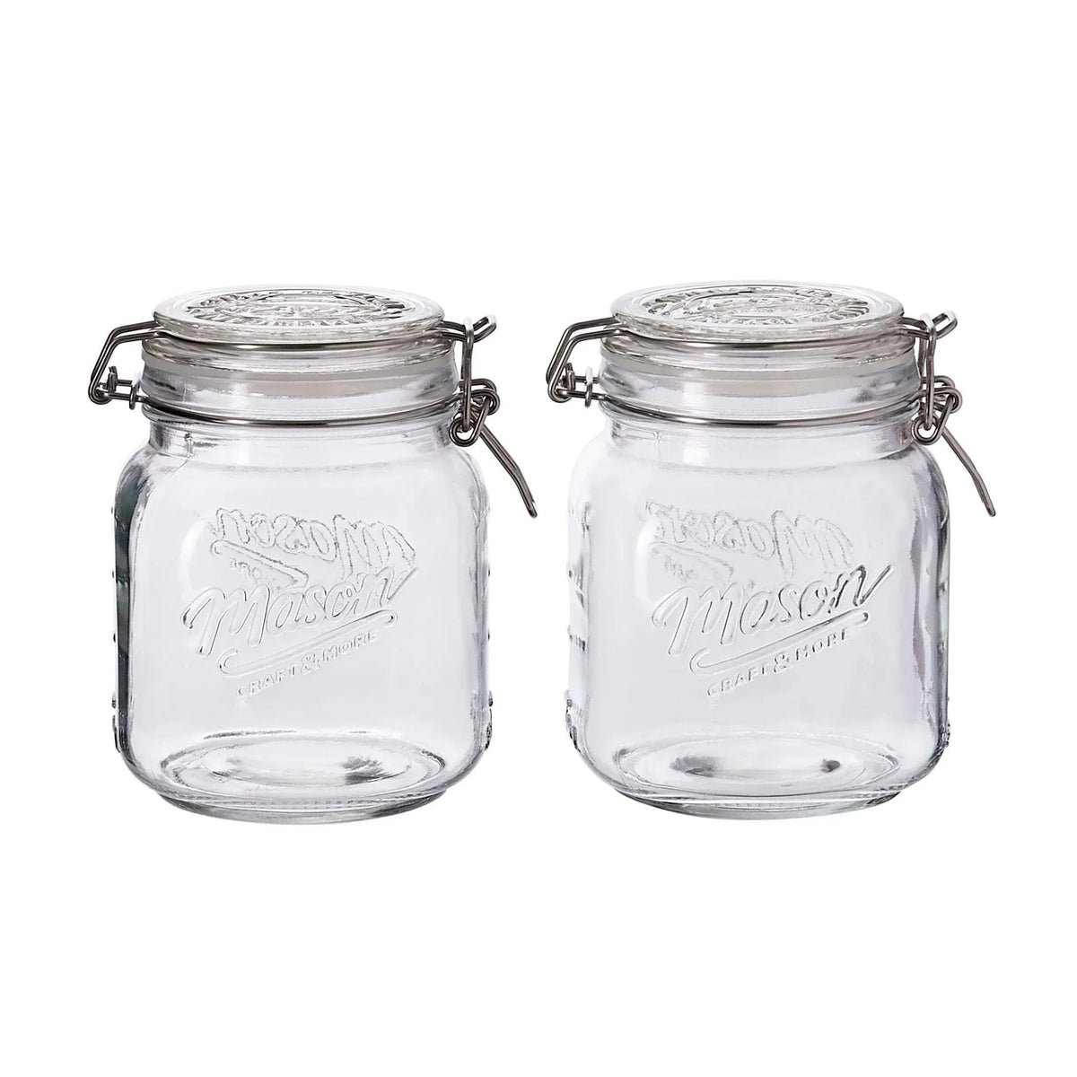 Mason Craft & More Set of 2 Airtight Glass Clamp Jars with Lid, Clear Round Mason Jar Storage Canister, 1 Liter (34oz)