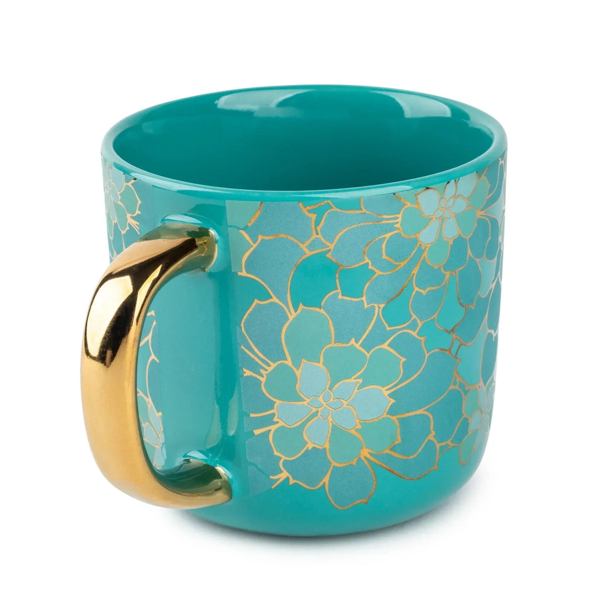 (2 pack) Thyme & Table 16 fl oz Teal Succulent Ceramic Coffee Mug