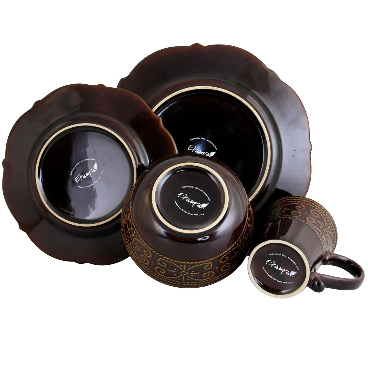 Elama Salia 16 Piece Textures Stoneware Dinnerware Set